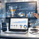 Forex CFD SEO data insights showing organic traffic charts and lead performance analysis on a dashboard.