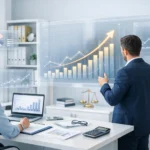 Accounting SEO performance growth dashboard with financial charts and analytics reviewed by consultants.